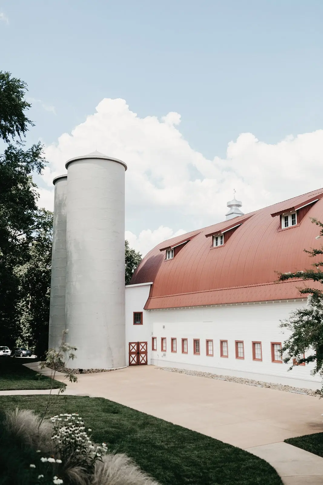 The Main Barn at WinMock, white with red trim